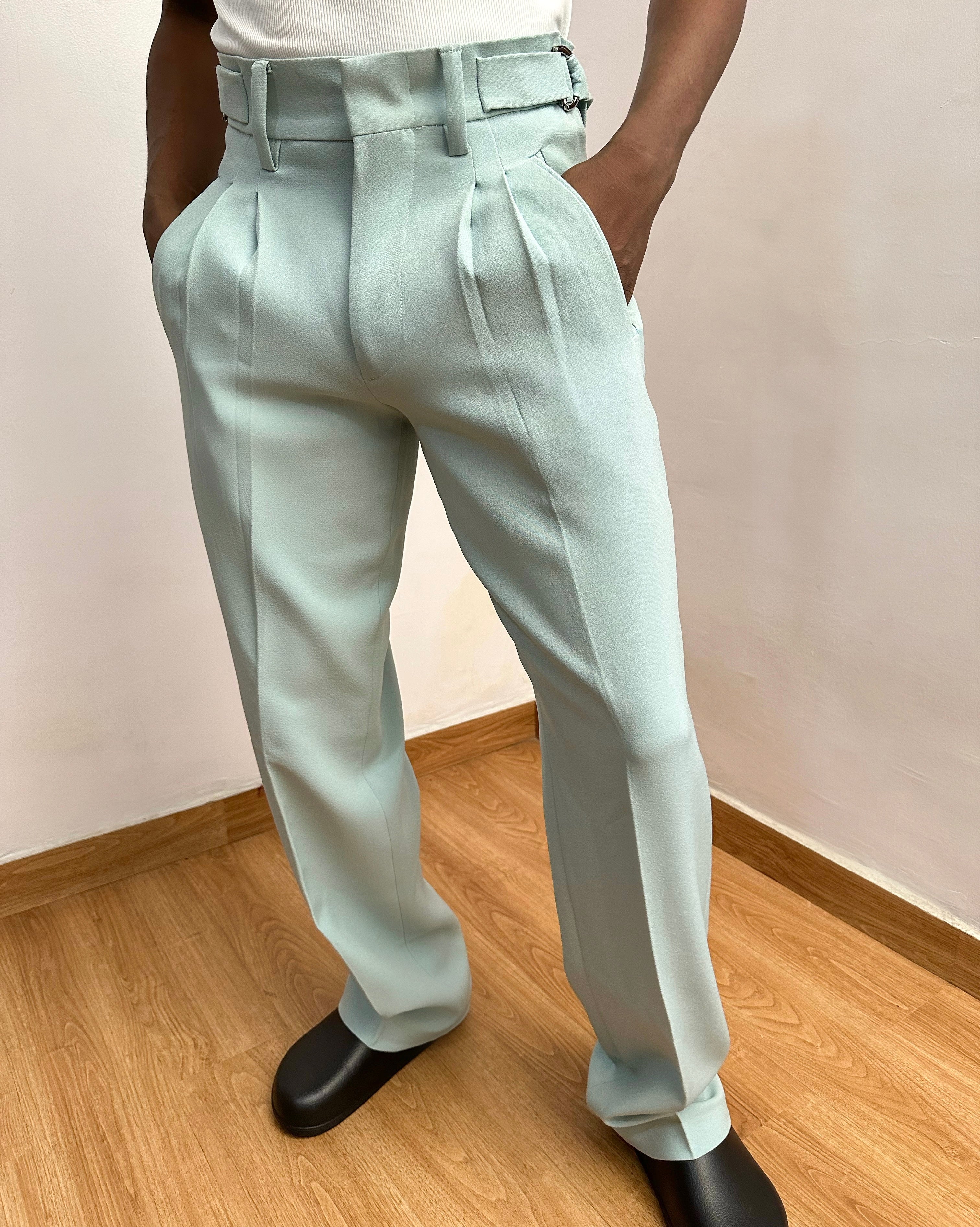 Celia Oxford Pleats Baggy Trouser - Mint Green-6