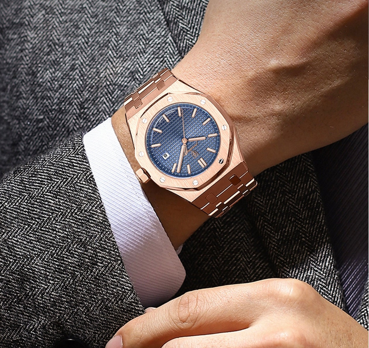 Adeline Stainless Wristwatch - Rose Gold/Blue