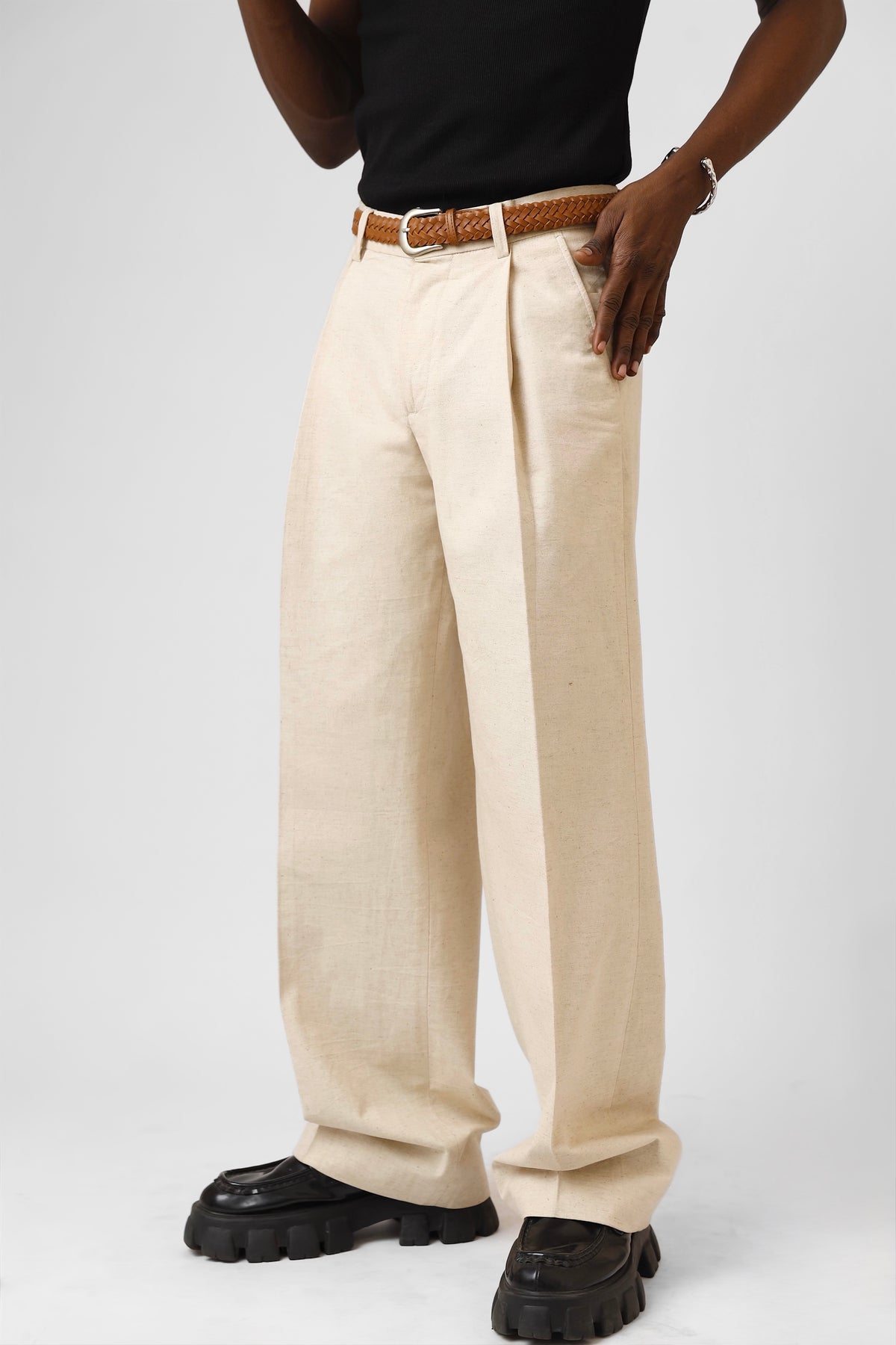 Callum Baggy Linen Pants - Oatmeal