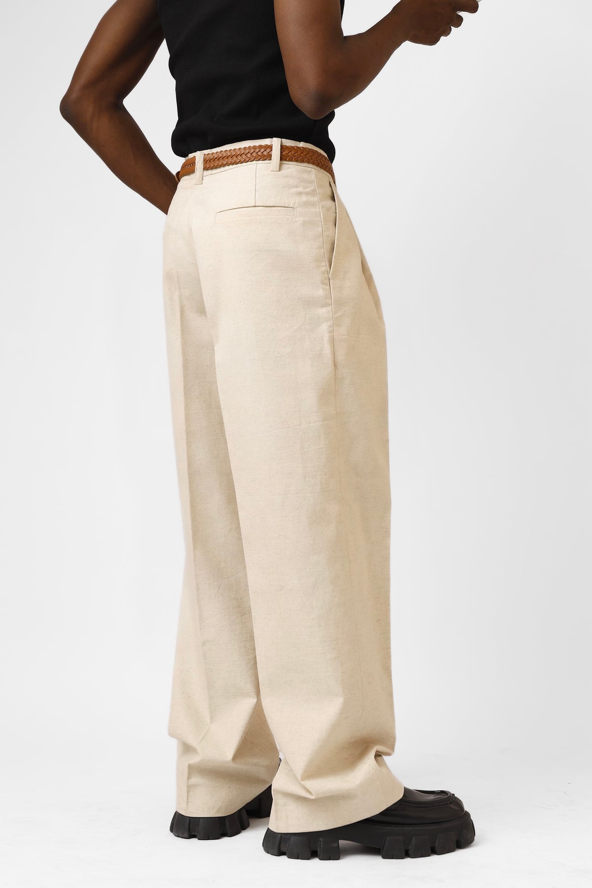 Callum Baggy Linen Pants - Oatmeal-4