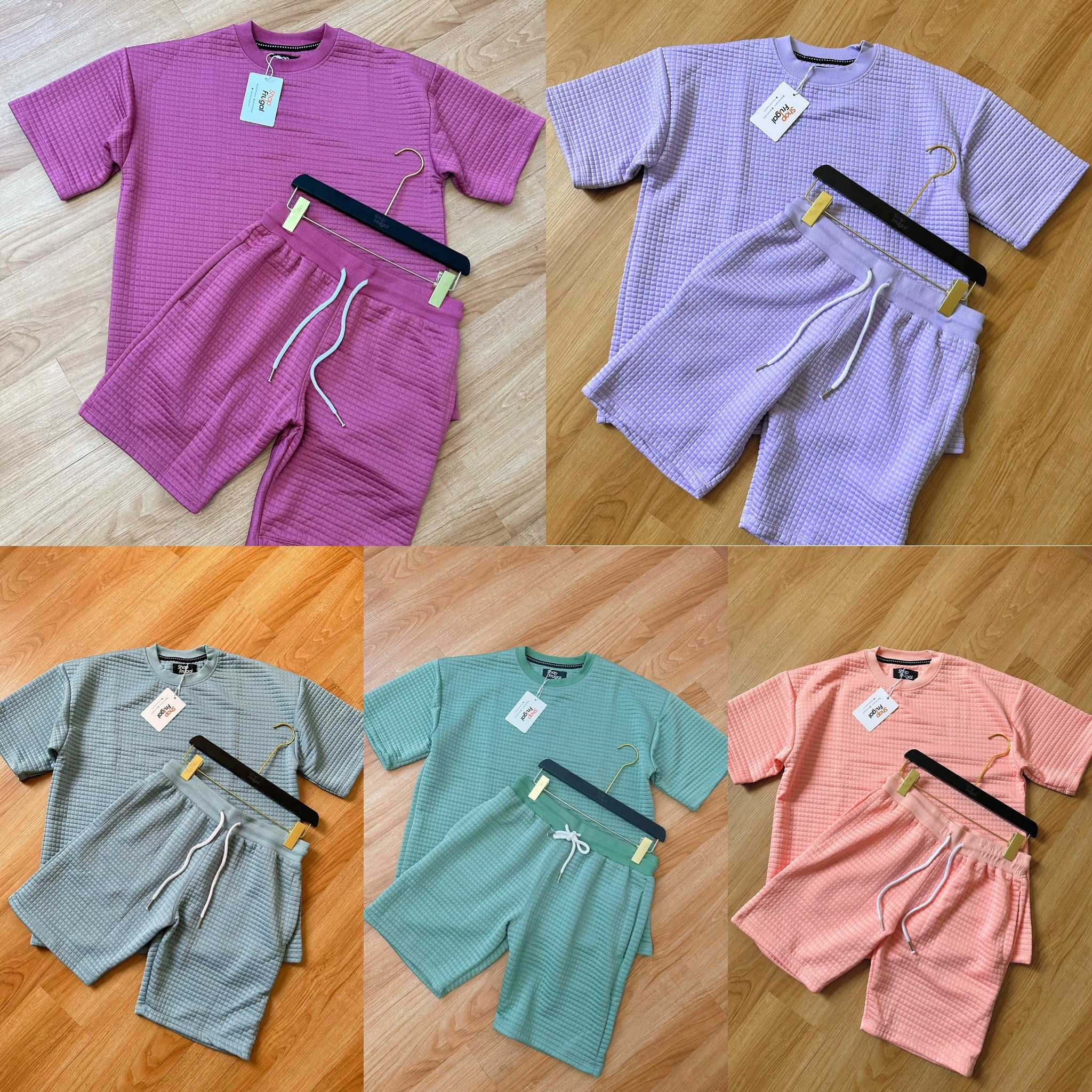 Carly Waffle Knit Boxy Fit Cotton Two Piece Set - (Tshirt & Short)