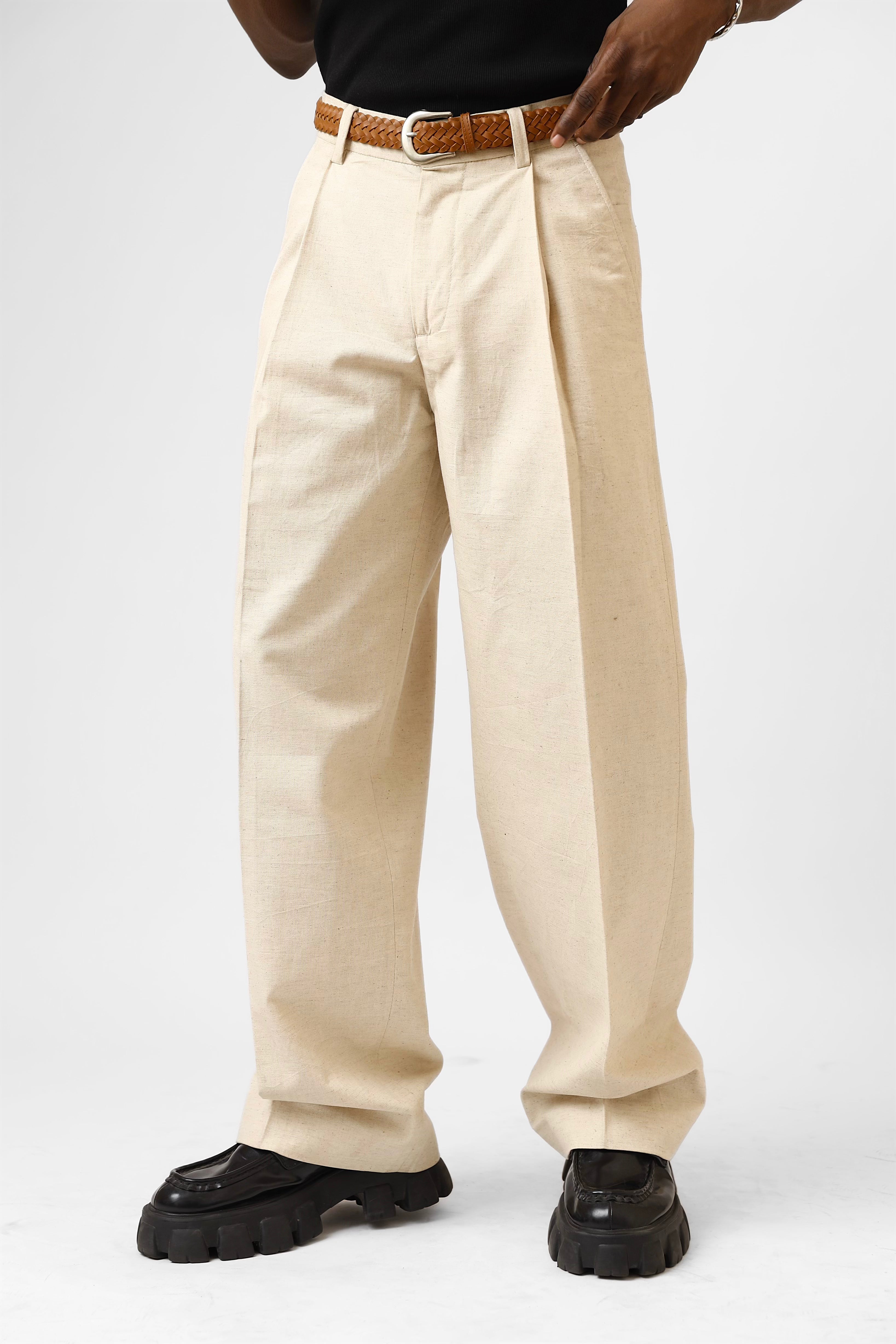 Callum Baggy Linen Pants - Oatmeal