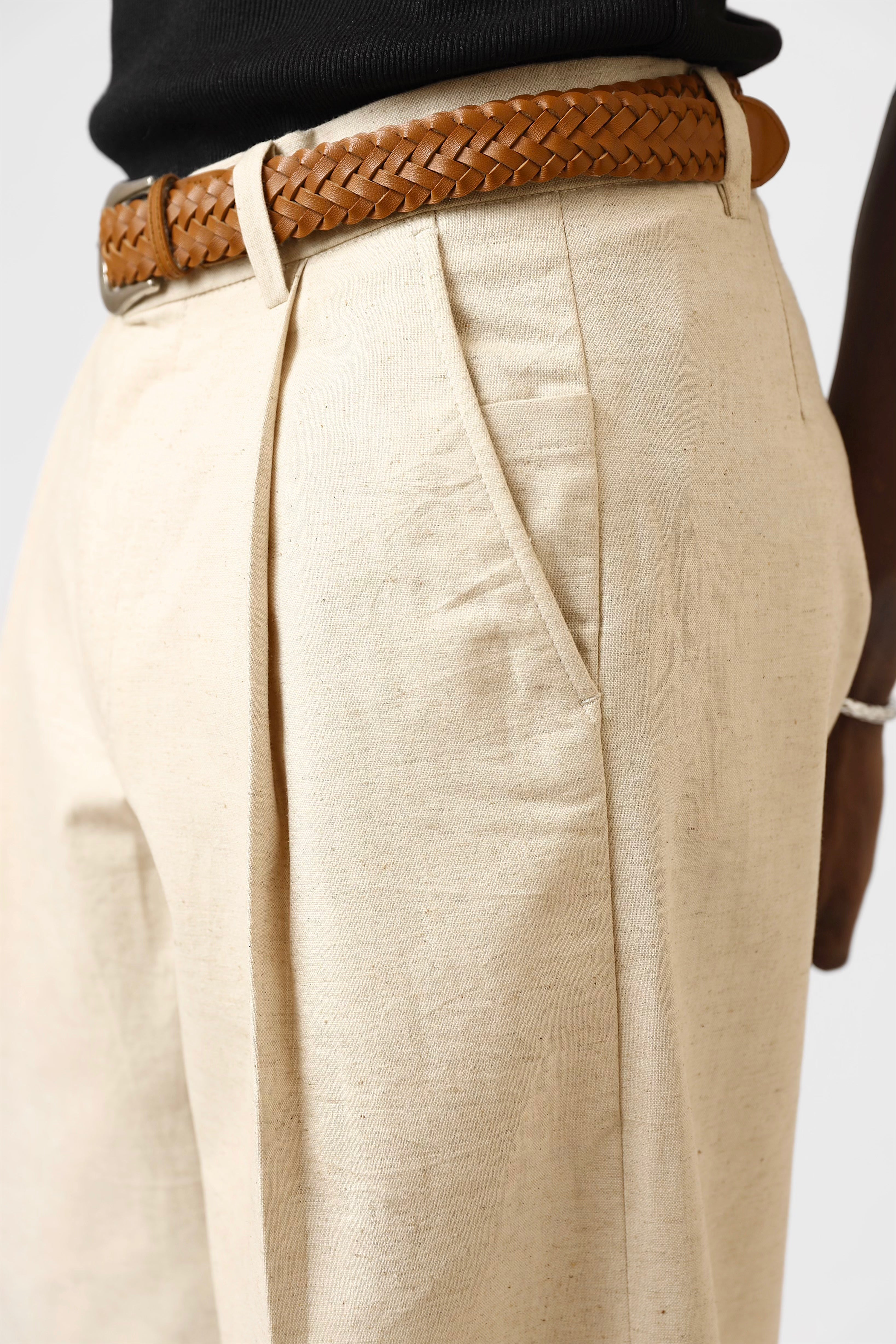 Callum Baggy Linen Pants - Oatmeal
