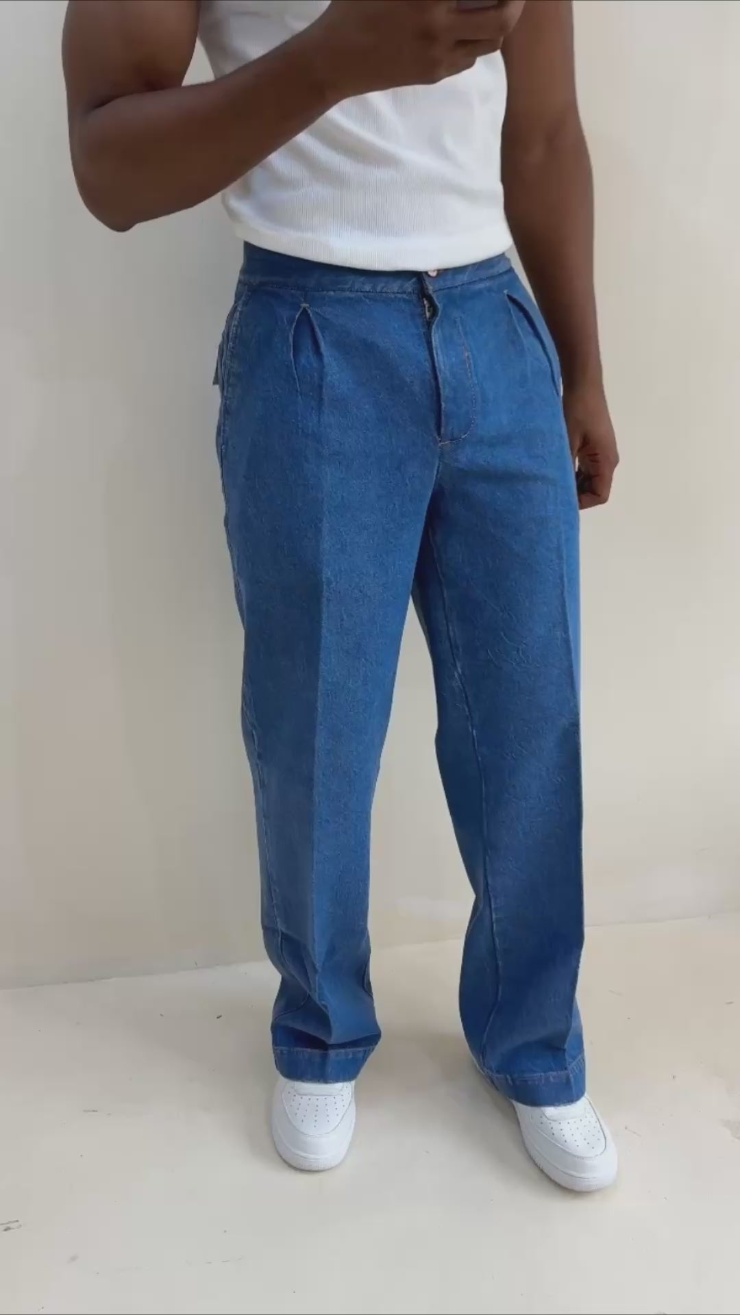 Cairo Oxford Preppy Baggy Denim Trouser - Washed Blue-2
