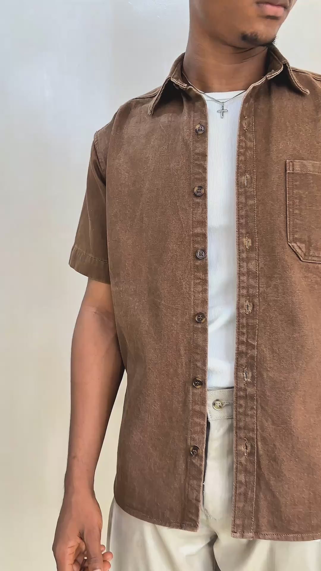 Callen Washed Denim Shirt - Brown